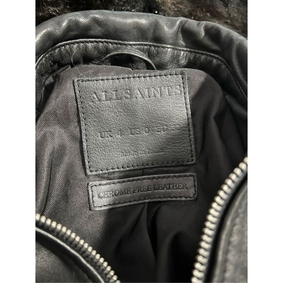 Allsaints Orten Leather Bomber Jacket Moto Cropped Lamb Leather 0 - Picture 4 of 12